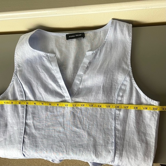 Ivanka Trump Top 100% Linen V-neck Size L Rose Gold Studded Hem Sleeveless Blue - Picture 9 of 12